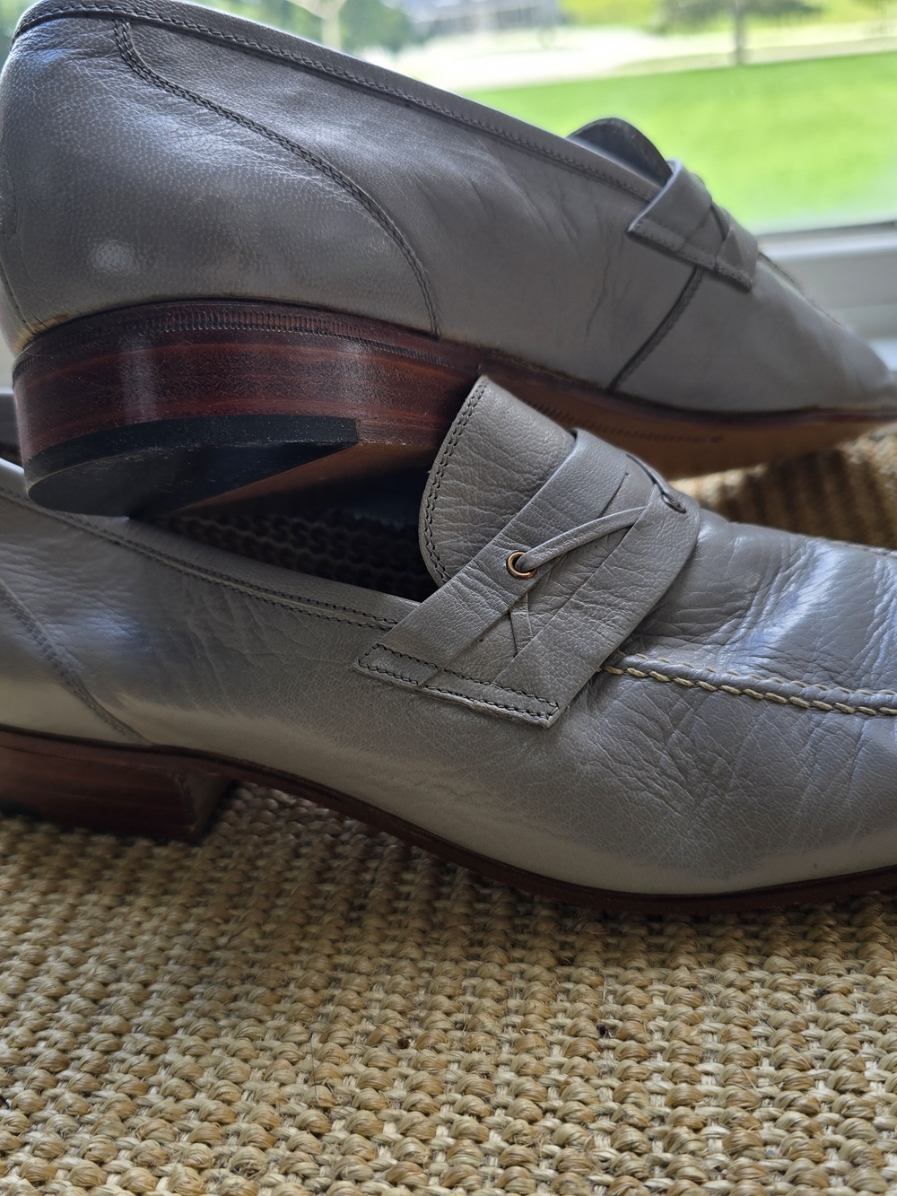 Men's Light Gray Vintage Italian Leather Penny Loafers